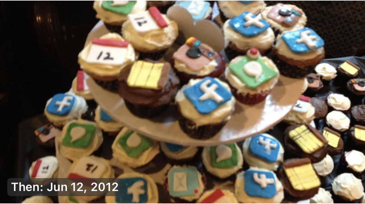 Cupcakes decorated with hand-piped app icons from 2012