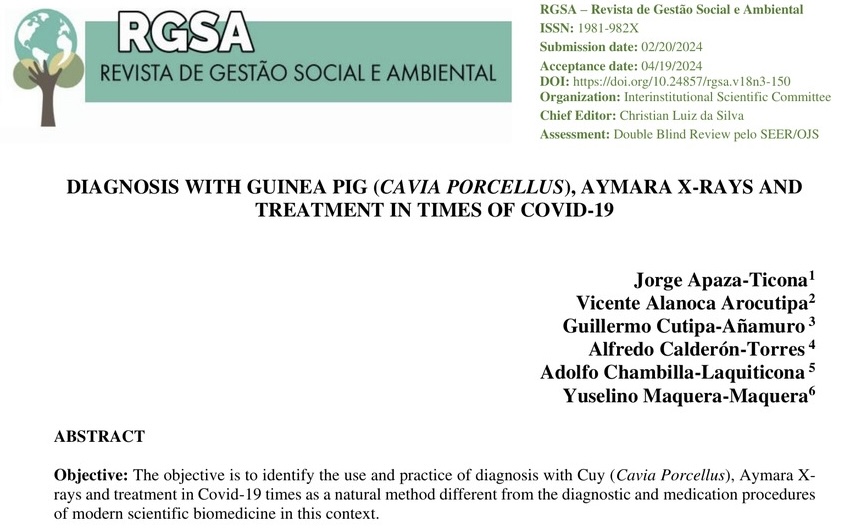 Academic journal paper titled Diagnosis with Guinea Pig, Aymara X-Rays and Treatment in Times of COVID-19