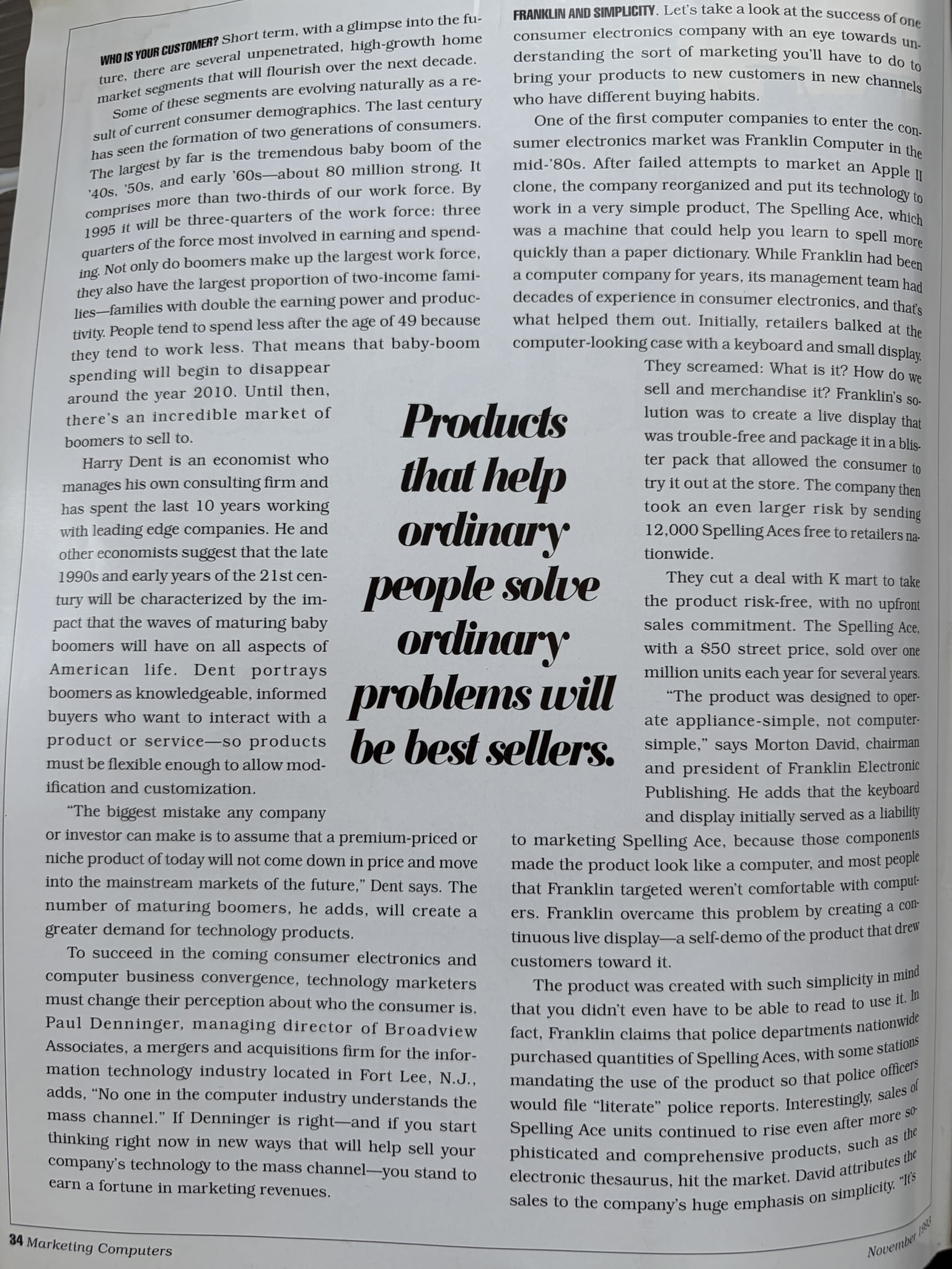 Second page of the 1993 article with the pull quote: Products that help ordinary people solve ordinary problems will be best sellers