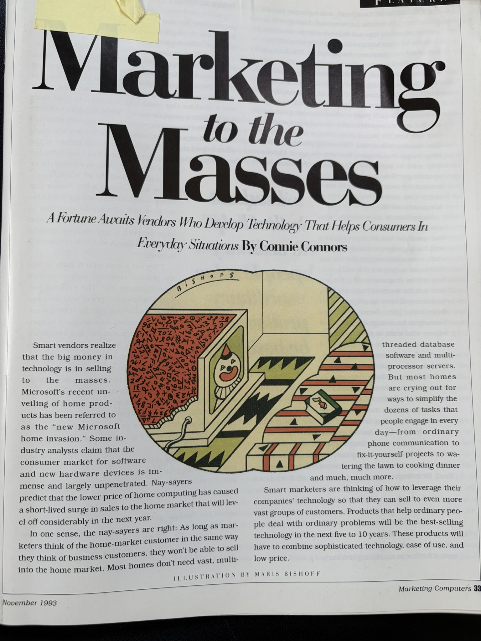 Opening page of the November 1993 magazine feature Marketing to the Masses by Connie Connors