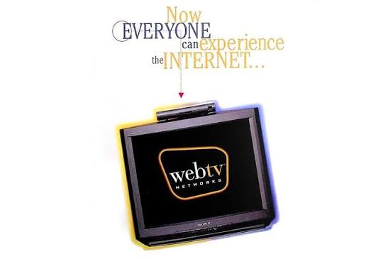 Vintage WebTV Networks ad with a Sony TV and the tagline Now Everyone can experience the Internet